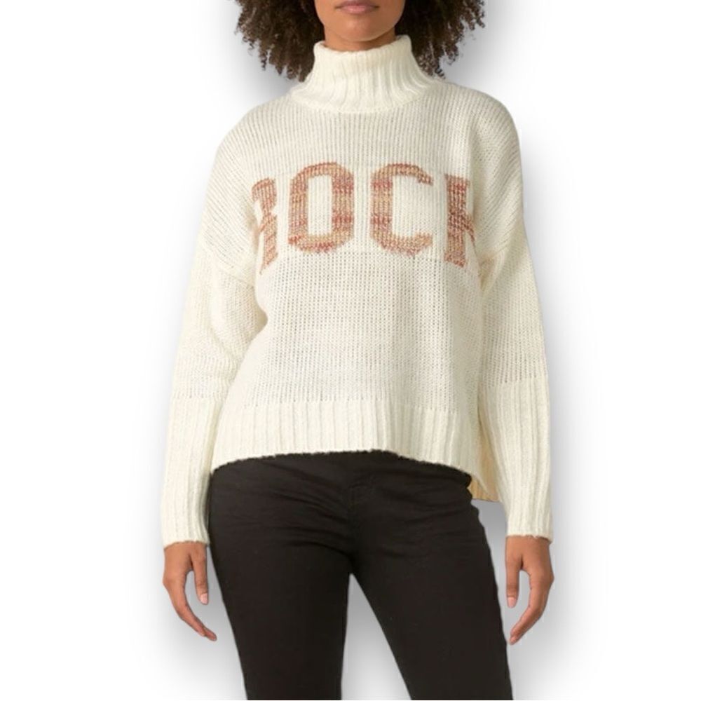 ELAN Women’s Mock Turtleneck Rock Sweater in the Size Large in Cream Color